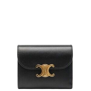 Celine Triomphe Flap Wallet Black Leather Tri fold